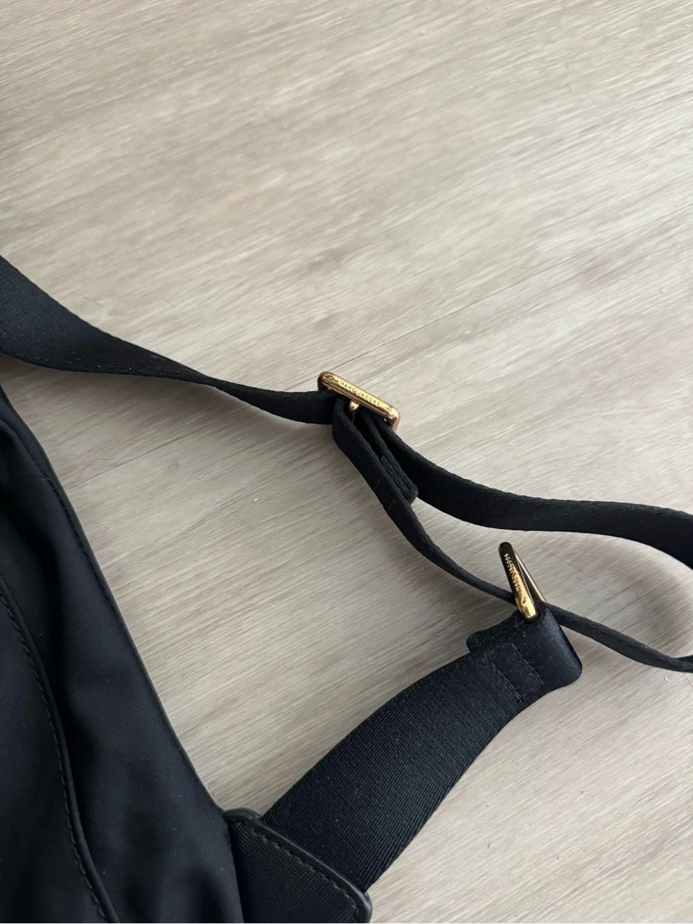 Like New Marc Jacobs Black Nylon Drawstring Backpack with Gold Hardware